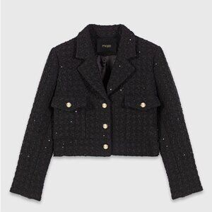 Maje Short rhinestone tweed jacket Black Size 40 brand new